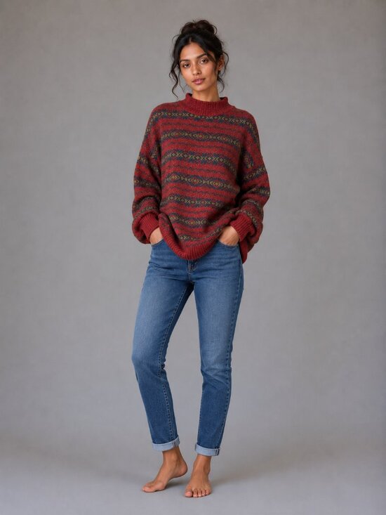 Sweaters - Silk Angora Stone Canyon Sweater W/ L Red Fair Isle Mock Neck excellent vintage